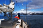 Arriving at Jan Mayen in good weather.